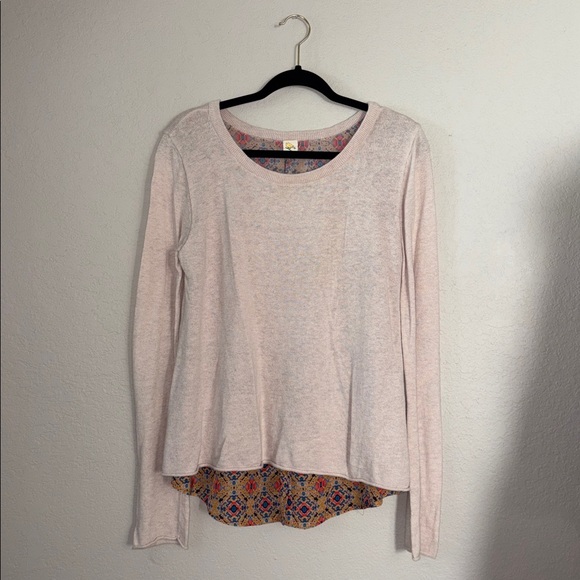 Yellow Bird Oatmeal Split Back Mosaic Sweater - Picture 3 of 4